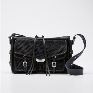 Rag & Bone Zebra Calf Hair Field Messenger Crossbody Bag Purse Black Leather